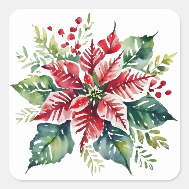 Festive Green and Red Christmas Holiday Square Sticker (Front)