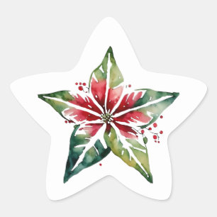 Festive Green and Red Christmas Holiday Star Sticker