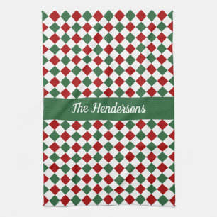 Festive Green And Red Christmas  Tea Towel