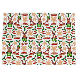 Festive Green And Red Kasky Christmas Reindeer Large Gift Bag