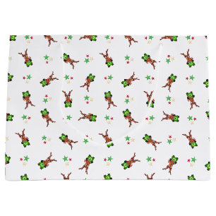 Festive Green And Red Kasky Christmas Reindeer Large Gift Bag