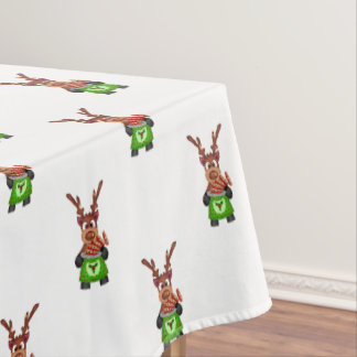 Festive Green And Red Kasky Christmas Reindeer Tablecloth