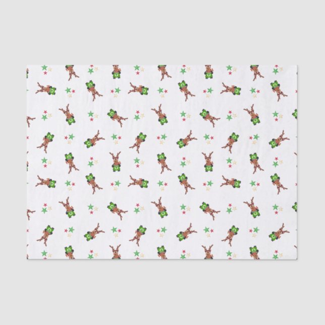 Festive Green And Red Kasky Christmas Reindeer Tissue Paper (Front)