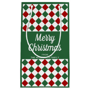 Festive Green And Red Pattern Merry Christmas Small Gift Bag