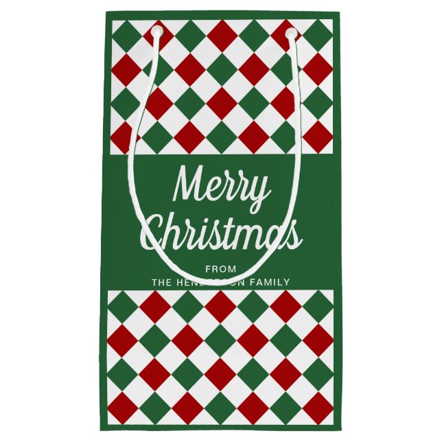 Festive Green And Red Pattern Merry Christmas Small Gift Bag (Front)