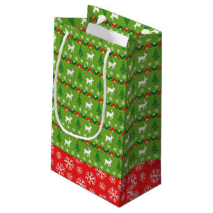 Festive Green and Red Reindeer   Snowflakes Small Gift Bag