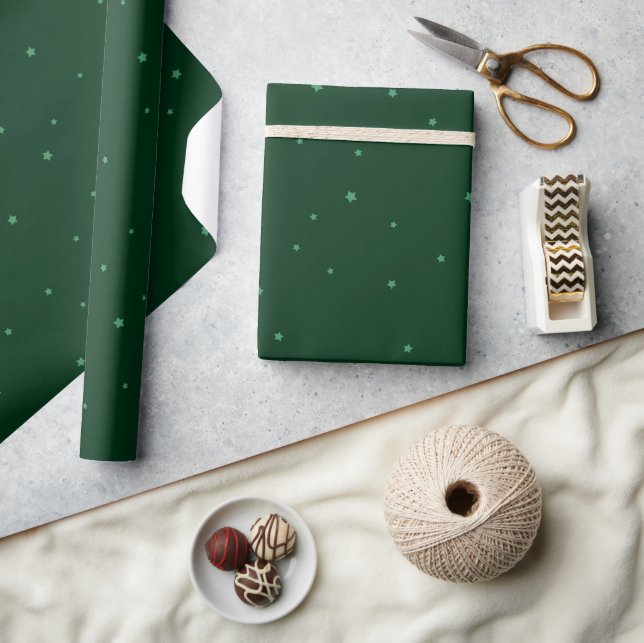 Festive Green and Starry Christmas Holiday Wrapping Paper (Crafts)