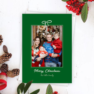 Festive Green and White Bow Christmas Photo  Holiday Card