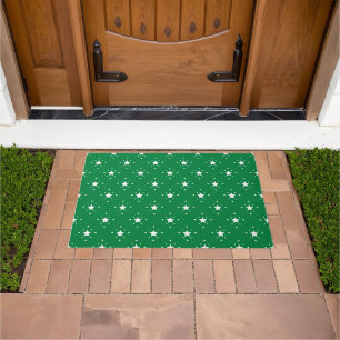 Festive Green and White Stars Pattern Doormat