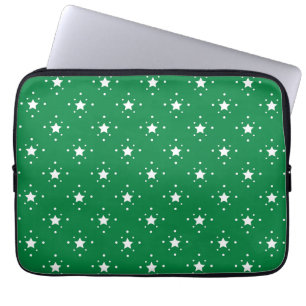Festive Green and White Stars Pattern Laptop Sleeve