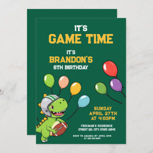 Festive Green and Yellow Dinosaur Kids Birthday Invitation