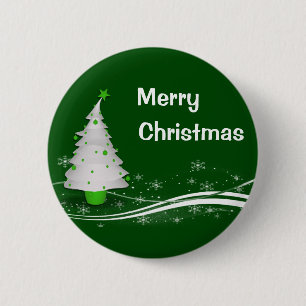 Festive Green Background & White Christmas Tree 6 Cm Round Badge
