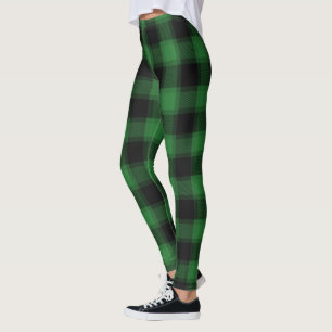 Festive Green & Black Chequered Plaid Leggings