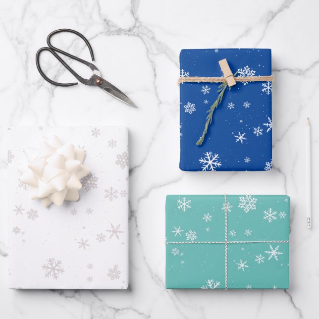 Festive Green Blue White Snowflake Christmas Wrapping Paper Sheet (Front)