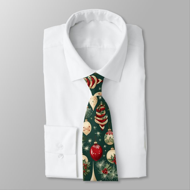 Festive Green Christmas Baubles Novelty Work Tie (Tied)
