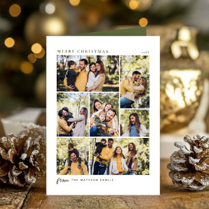 Festive Green Christmas Family 7 Photo Collage Holiday Card
