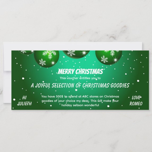 Festive Green Christmas Gift Voucher (Front)