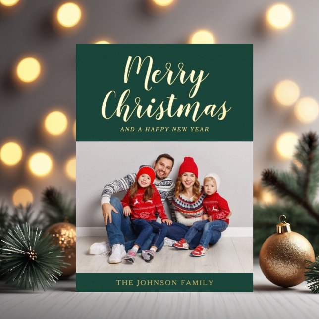 Festive Green Christmas Photo Gold Foil Holiday Card (Festive Green Christmas Photo Gold Foil Holiday Card)