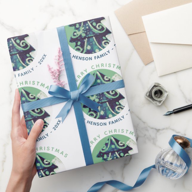 Festive Green Christmas Tree Family Holidays Wrapping Paper (Gifting)