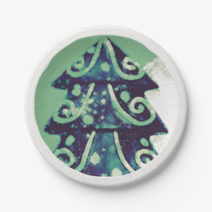 Festive Green Christmas Tree Holidays Paper Plate