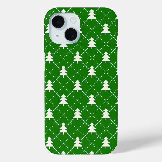 Festive Green Christmas Tree Pattern Case-Mate iPhone Case (Back)
