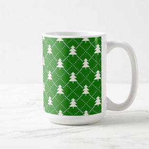 Festive Green Christmas Tree Pattern Coffee Mug