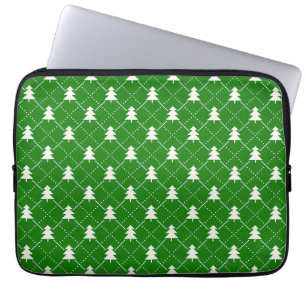 Festive Green Christmas Tree Pattern Laptop Sleeve