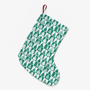Festive Green Christmas Tree Pattern Small Christmas Stocking