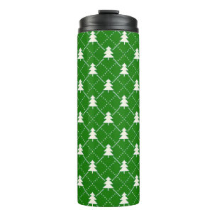 Festive Green Christmas Tree Pattern Thermal Tumbler