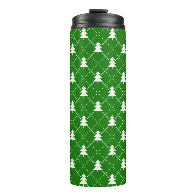 Festive Green Christmas Tree Pattern Thermal Tumbler (Front)