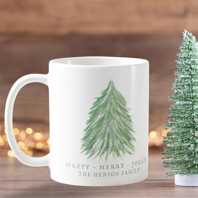 Festive Green Christmas Tree Watercolor Holiday Coffee Mug (Creator Uploaded)
