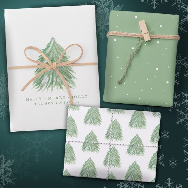 Festive Green Christmas Tree Watercolor Holiday Wrapping Paper Sheet (Creator Uploaded)