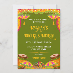 Festive Green Dholki & Mehndi Night Invitation
