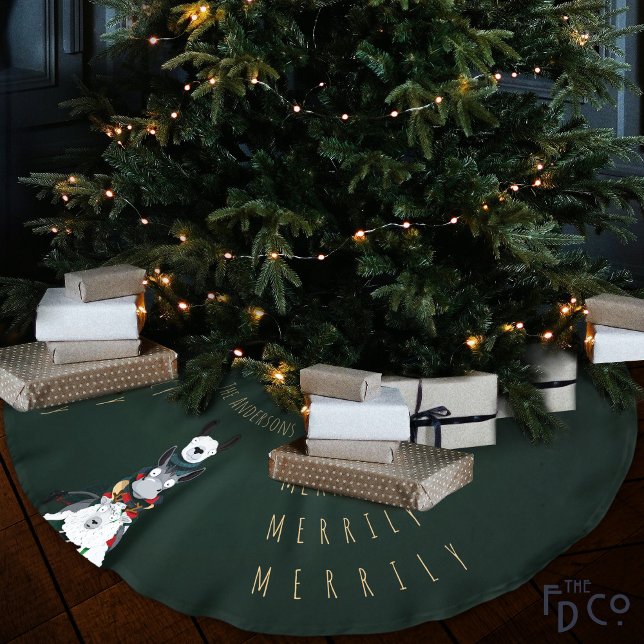 Festive Green Elegant Chic with Fun Winter Animals Brushed Polyester Tree Skirt (Creator Uploaded)