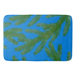 Festive Green fir tree branches and twigs Blue  Bath Mat