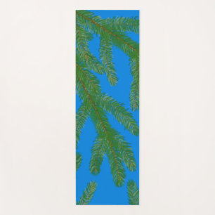 Festive Green fir tree branches and twigs Blue   Yoga Mat