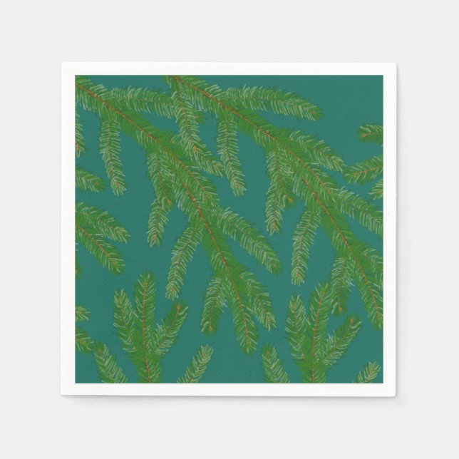 Festive Green Fir Tree Branches              Napkin (Front)