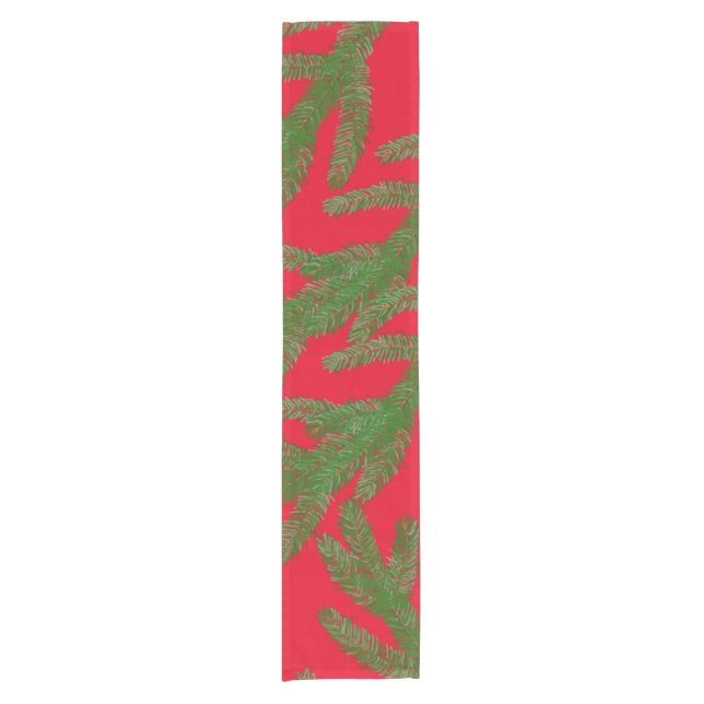 Festive Green Fir Tree Branches   Short Table Runner (Front)