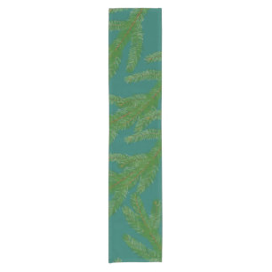 Festive Green Fir Tree Branches Short Table Runner
