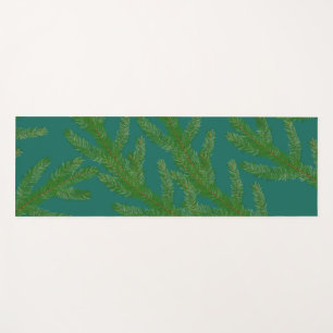 Festive Green Fir Tree Branches   Yoga Mat