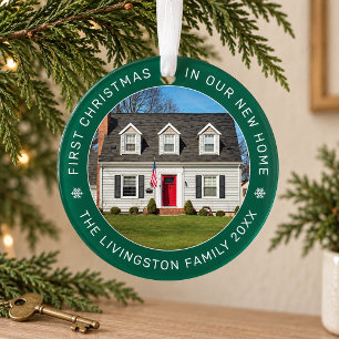 Festive Green First Christmas In Our New Home Ornament