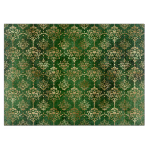 Festive Green & Gold Foil Winter Christmas Damask Cutting Board
