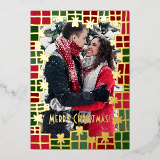 Festive Green & Gold Gift Personal Photo Christmas Foil Holiday Card