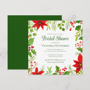 Festive Green Holiday Botanical Bridal Shower Invitation