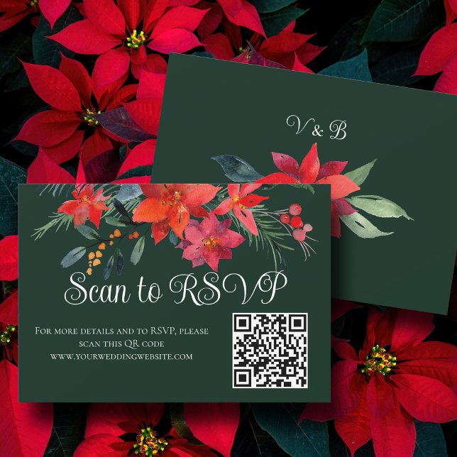 Festive Green Holiday Floral Wedding QR Code RSVP Card (Creator Uploaded)