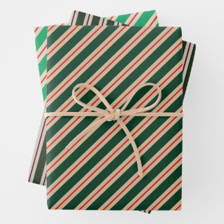 Festive Green Holiday Pinstriped Wrapping Paper