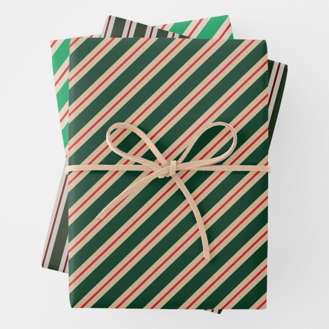 Festive Green Holiday Pinstriped Wrapping Paper (In situ)