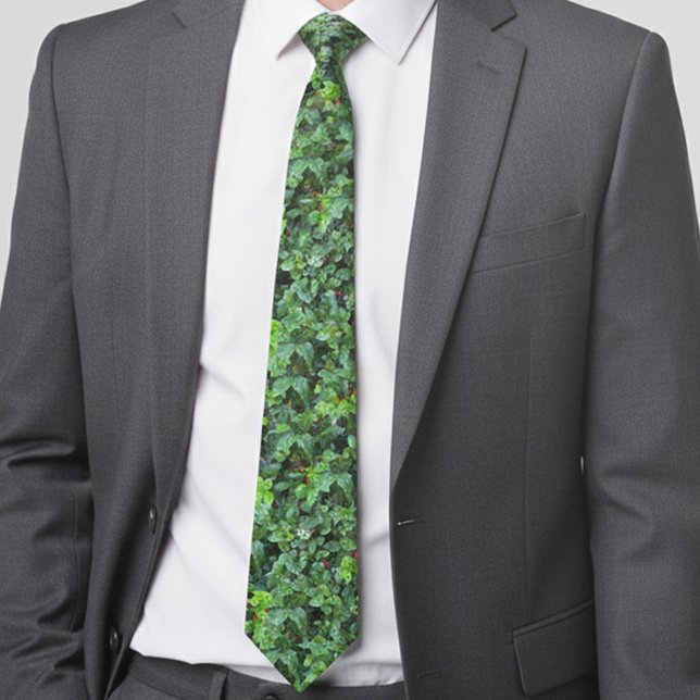 Festive Green Holly and Berries Christmas Neck Tie (Creator Uploaded)