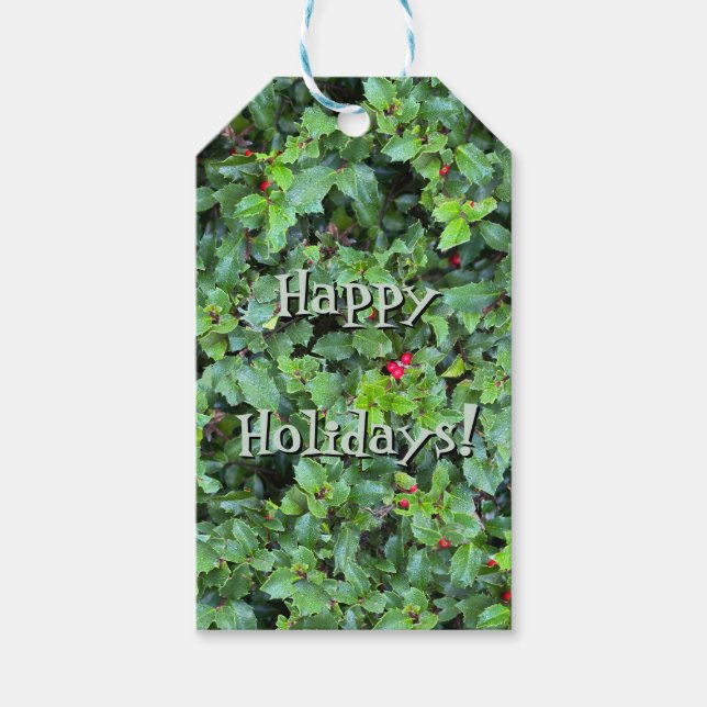 Festive Green Holly Berry Christmas Gift Tag (Front)