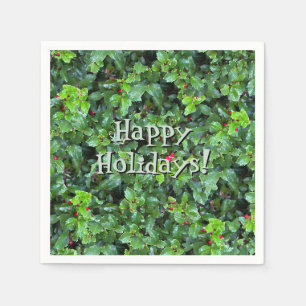 Festive Green Holly Berry Christmas  Napkin